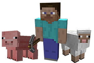 Left to right: A pig, Steve, and a sheep